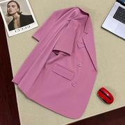 遇见紫粉色五分袖西装外套，女高级感韩版休闲小众西服潮