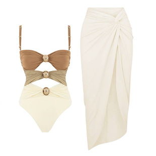 queen2024小众设计吊带白色连体，泳衣女沙滩，游泳度假套装外搭