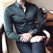 长袖刺绣白衬衫男士韩版修身纯色，英伦风丝滑免烫，商务衬衣男装寸衫