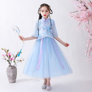 女童装夏季款中国民族风短袖唐装汉服中大童长裙儿童雪纺连衣裙