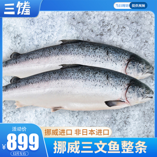 进口冰鲜挪威三文鱼新鲜带皮去刺身海鲜现杀三文鱼整条可现称分割
