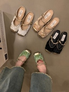 复古新中式国风单鞋女鞋子2024春夏小众平底玛丽珍包头半拖鞋