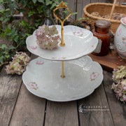 清新文艺樱花浮雕双层下午茶蛋糕茶点水果陶瓷托盘甜品台摆台装饰