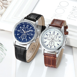 热款时装手表男表石英表，时尚蓝光玻璃皮带男士手表