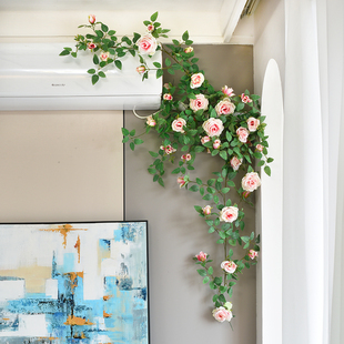 仿真玫瑰花藤蔓客厅室内阳台，空调管道庭院，装饰假花藤条墙壁挂绿植