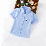 男童短袖衬衫纯白色儿童，蓝色半袖衬衣，小学生中大童表演出班服夏薄
