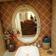欧式家具美式乡村化妆镜子梳妆镜浴室镜地中海彩绘家具椭圆镜0412