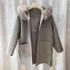 灰色大毛领双面羊绒大衣，2021冬季韩版系带狐狸，毛羊毛呢外套女