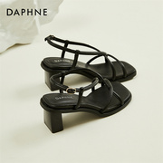 达芙妮Daphne ~法式编织罗马鞋女夏季粗跟凉鞋露趾时装高跟鞋