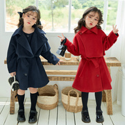 2020韩版童装女童冬季呢子，套装中大童，亲子装洋气红色连衣裙两件套