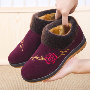 老北京冬季女士加绒加厚棉鞋保暖防滑中老年鞋，软底软面妈妈棉靴