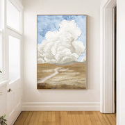 奶油风客厅装饰画北欧入户玄关挂画蓝色天空云朵，风景肌理过道壁画