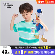 迪士尼童装男童夏装彩条纯棉短袖，t恤儿童潮流，半袖上衣2023夏