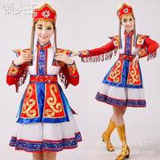 蒙古族舞蹈演出服女红色筷子舞蹈，表演服顶碗服装短款