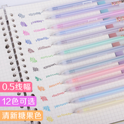 糖果色12色学生中性笔碳素笔针管0.5笔小清新简约透明磨砂杆手帐