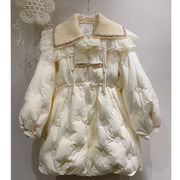 羽绒服女冬韩版甜美重工水钻，娃娃领加厚保暖白鸭绒(白鸭绒)棉服外套潮
