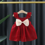1-3岁宝宝洋气连衣裙春秋款2女童洋气公主裙婴儿周岁红色礼服裙子