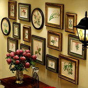 美式乡村照片墙客厅餐厅，相框墙组合挂墙欧式装饰画，田园花卉相片墙