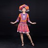 晴焱服装定制壮族民族服饰橙色百褶短裙刺绣印花民族风舞台舞蹈服