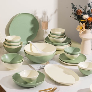 北欧碗碟套装家用2023高颜值奶油风餐具创意陶瓷碗盘子组合