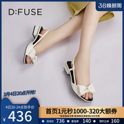 DFuse2023夏季新羊皮法式凉鞋鱼嘴蝴蝶结粗跟时装单鞋DF32115340