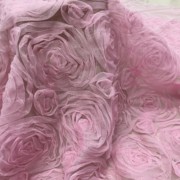 网纱刺绣立体玫瑰花布料 纯色粉色纱裙连衣裙礼服公主裙蕾丝面料