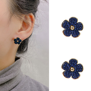 高级感轻奢蓝色水晶花朵耳钉女2022年潮小众设计日韩网红耳环
