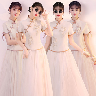 短袖中式伴娘服2024夏季中国风，伴娘团姐妹裙气质显瘦结婚礼服