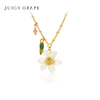 juicygrape原创设计珐琅，白色水仙花锁骨，链轻奢小众花朵项链女生