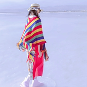 大西北西藏旅行套头毛衣保暖针织衫沙漠拍照民族，风披肩女斗篷披风