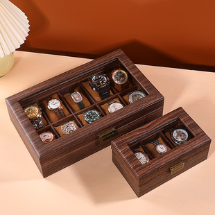 复古木纹手表收纳盒手链手串收藏盒腕表首饰盒防尘天窗手表盒家用