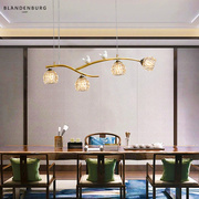 新中式全铜餐厅吊灯中国风，禅意创意个性茶室吊灯，禅意陶瓷小鸟吊灯