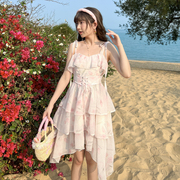 夏季氛围感中长裙雪纺裙子收腰显瘦沙滩度假风连衣裙原创SNBL