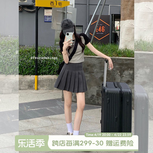 宋小恩(宋小恩)灰色百褶裙女2024夏季高腰，a字显瘦短裙小个子半身裙子