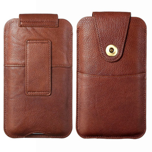 真皮手机袋超薄磁扣皮套穿皮带，腰包插卡手拿包竖款6.5寸7通用直插