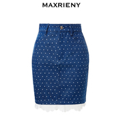 奥莱maxrieny高腰，波点包臀裙秋季蕾丝，拼接半身裙气质短裙显瘦