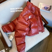 车厘子红色羽绒棉服女冬季美式复古短款高腰小个子韩版面包服外套