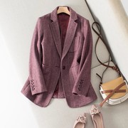 紫色羊毛呢小西装外套女2021年春秋季韩版英伦风休闲西服上衣