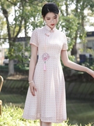 小个子旗袍短款夏季蕾丝粉色气质2024年中国风改良年轻款奥黛