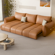 轻奢客厅真皮功能小户型电动沙发现代简约两用可伸缩硅胶皮沙发床