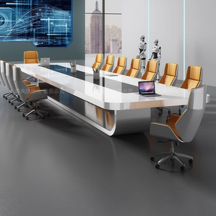 慕典白色烤漆会议桌长桌简约现代大型办公桌椅组合培训长条桌家具