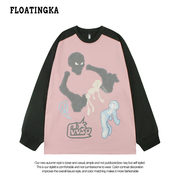 floatingka浮佧尼美式复古骷髅，长袖t恤男女，设计感潮牌情侣款卫衣