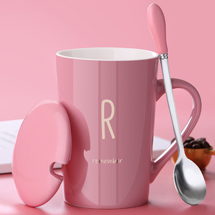 创意个性陶瓷马克杯带盖勺喝水杯子潮流情侣男女家用牛奶咖啡茶杯