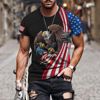 欧美夏装美国国旗3D印花短袖T恤时尚潮流男士运动休闲上衣服