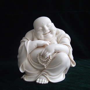 瓷语堂德化陶瓷工艺品白瓷器瓷雕佛像6寸怡然自得弥勒佛连紫华作
