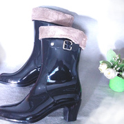台湾风格出口日韩防滑中筒高跟皮，质感时尚女雨鞋，雨靴耐磨青春水鞋