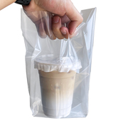 98口径咖啡杯打包袋12丝特厚高端透明外卖奶茶杯子手提塑料袋