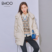 EMOO杨门羽绒服女中长款年冬季白鸭绒高级感连帽米白外套