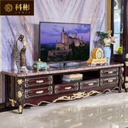 欧式大理石电视柜美式客厅实木描金银储物柜橡木雕花地柜套装组合