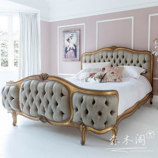 欧式实木雕花1.8米双人床新古典(新古典)卧室软包床，法式复古做旧橡木婚床